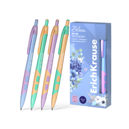 Papetărie - Pix retractabil ErichKrause XR-30 Matic&Grip Pastel Bloom, 0,7 mm