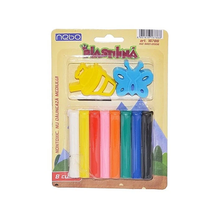 Plastilină - Plastilină NEBO, 8 culori cu forme
