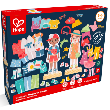 Hape - Puzzle magnetic de imbracare pentru copii (68 piese)
