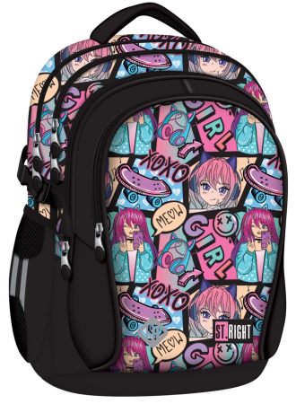 Ghiozdane Gimnaziu și Liceu - Rucsac Ergonomic ST.RIGHT Manga Girl, 4 Compartimente, 42 × 30 × 20 cm