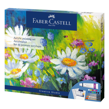 Culori acrilice - Set 18 Piese Acrilic Creativ – 12 Culori Acrilice x 9 ml și Accesorii Faber-Castell