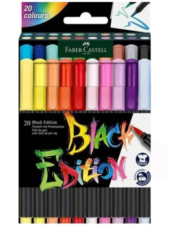 Papetărie - Set 20 Markere Brush Pen Black Edition Faber-Castell
