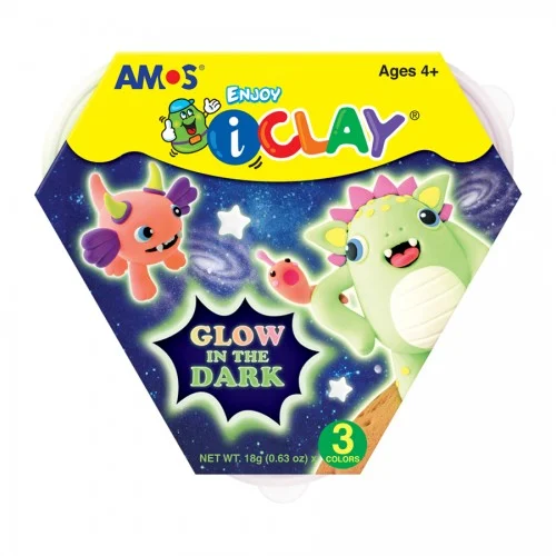 Plastilină - Set 3 bucăți pastă de modelaj fosforescentă Amos iClay