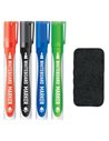 Markere pentru tablă albă - Set 4 markere pentru tablă whiteboard + burete OFFISHOP OF429, 2–3,5 mm