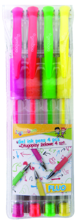 Papetărie - Set 4 pixuri cu gel Gimboo Fluo, 0,3 mm, culori neon