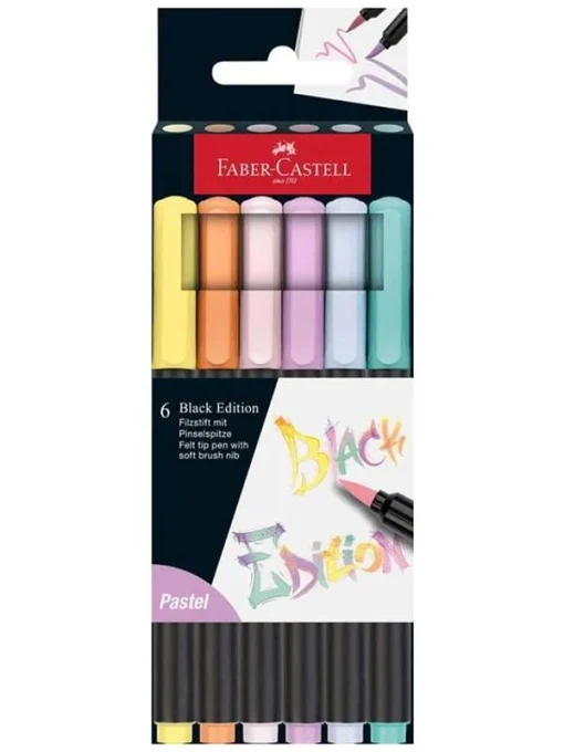 Papetărie - Set 6 Markere Brush Pen Pastel Black Edition Faber-Castell
