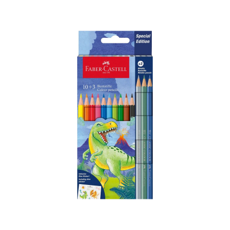 Papetărie - Set Creioane Colorate Faber-Castell 10+3 – Ediție Specială Dinozaur