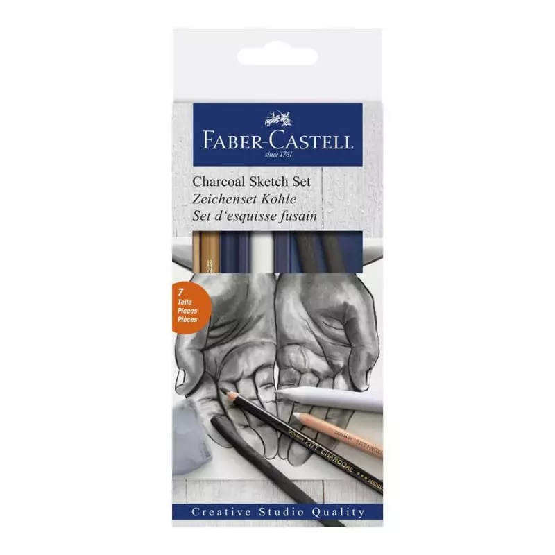 Creioane grafit și cărbune - Set pentru Desen cu Cărbune, 7 Piese, Faber-Castell