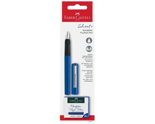Stilouri - Set Stilou cu 6 Rezerve de Cerneală Royal Blue Faber-Castell