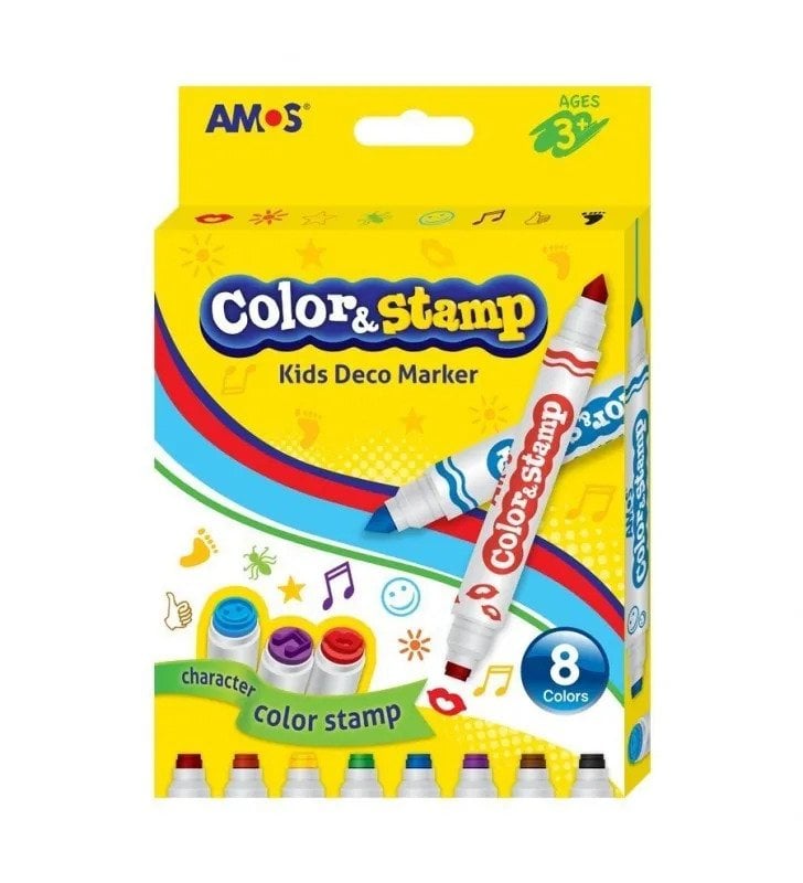 Carioca cu 8 culori Amos Color&Stamp, 2 capete