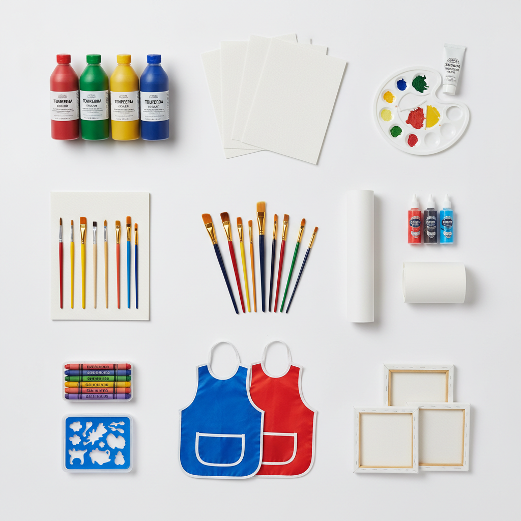 rechizite pictura pentru scoala – culori, pensule si bloc de desen