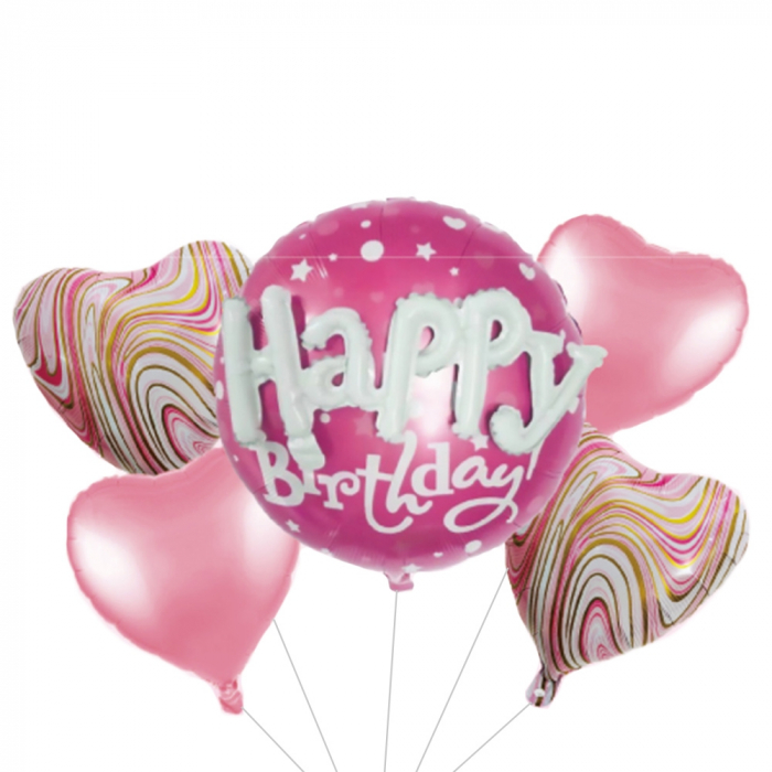 Set Baloane folie aluminiu "Happy Birthday" Roz [2]