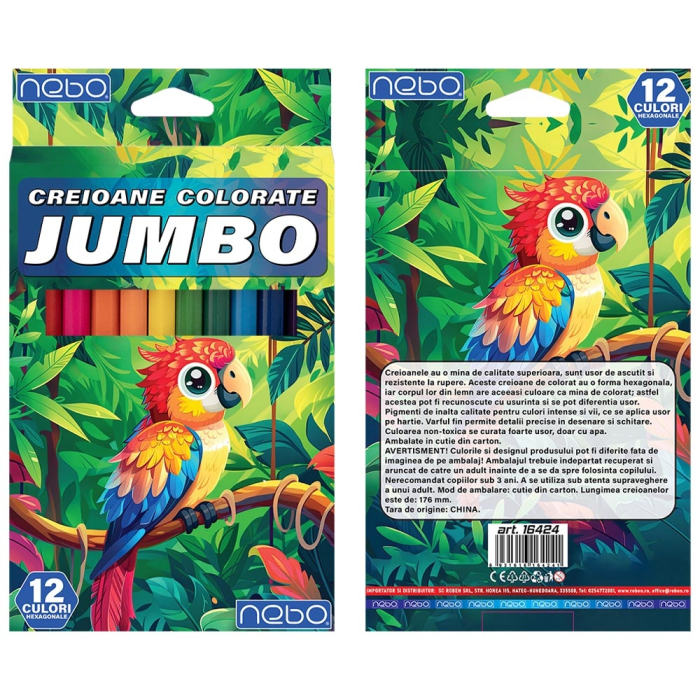 Creioane color, hexagonale, Jumbo, 12 culori - NEBO [1]