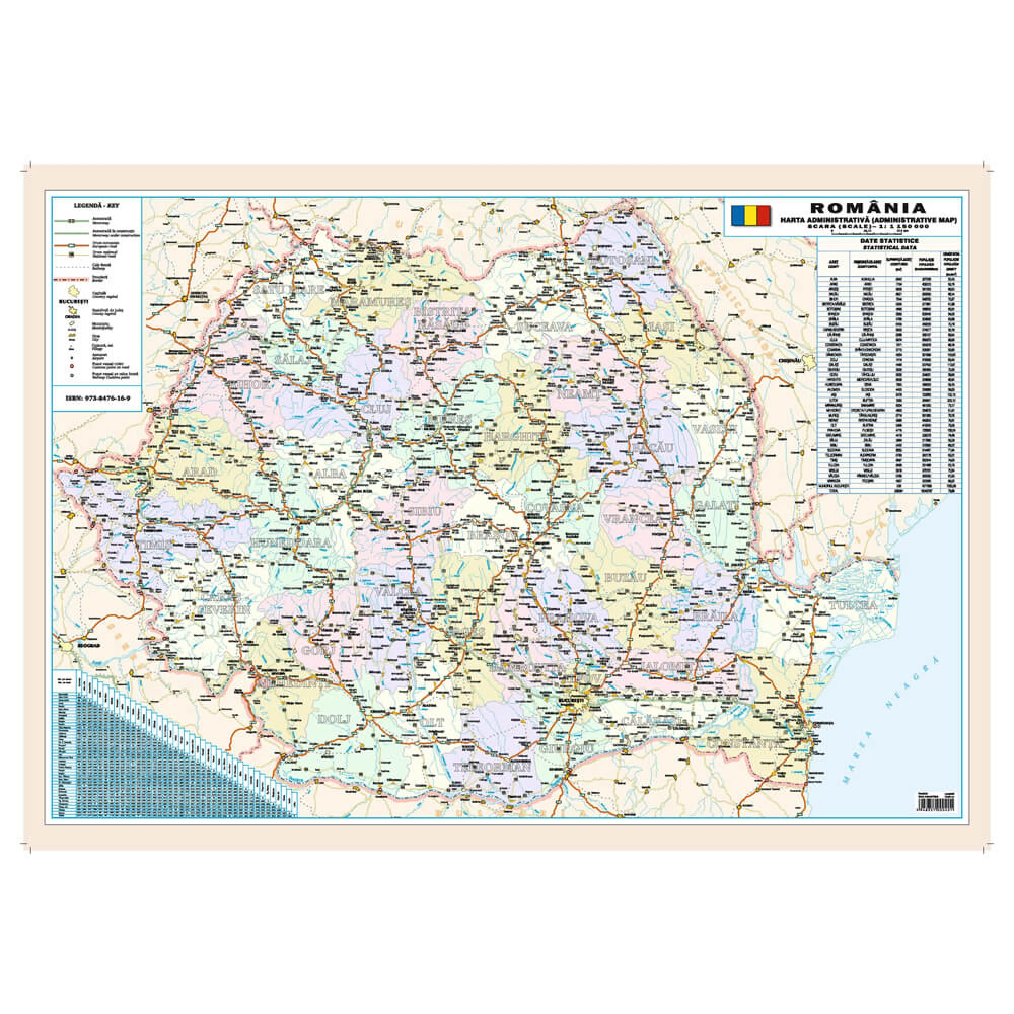 Harta ROMANIA fizica 50x70 cm, plastifiata [2]