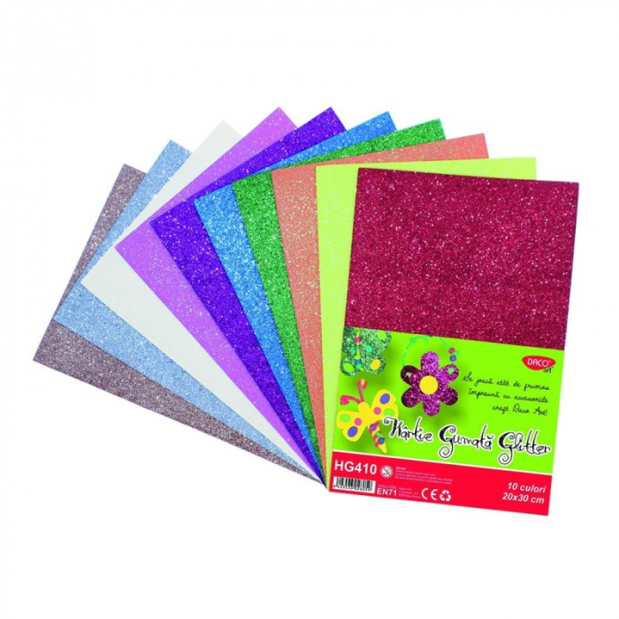 Hartie gumata glitter 10 coli 10 culori DACO (HG410) [1]