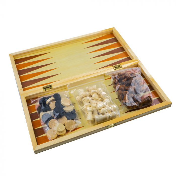 Joc 3 in 1: Sah, table, dame! Cutie lemn, 40x19cm [2]