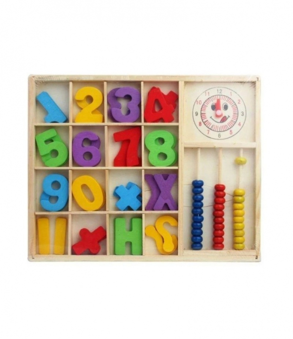 Joc educativ socotitoare din lemn, Semne matematice, Ceas, 34 piese, Multicolor [2]