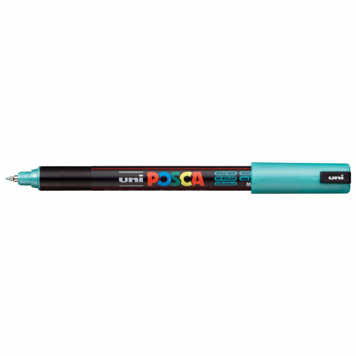 Marker UNI Posca, 0.7 mm, varf fin metalic, Verde metalizat [1]