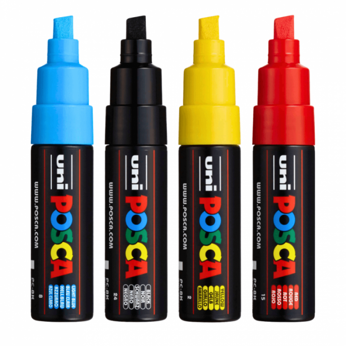 Marker UNI Posca PC-8K, varf tesit, 8.0mm, set 4 culori [2]