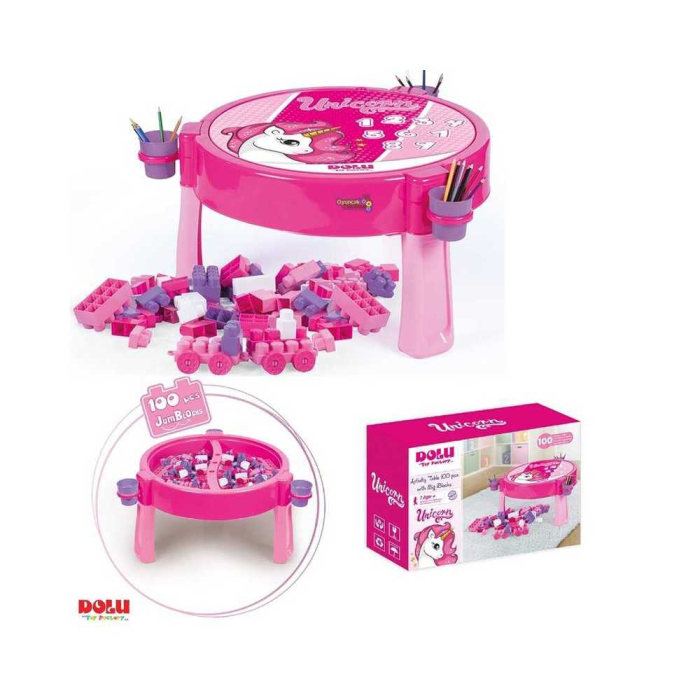 Masuta activitati, Roz - Unicorn + 100 cuburi, JUMBO - DOLU [2]