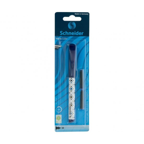 Stilou Schneider Voice, penita iridium M, alimentare rezerve, corp plastic alb, blister (+2 rezerve) [1]