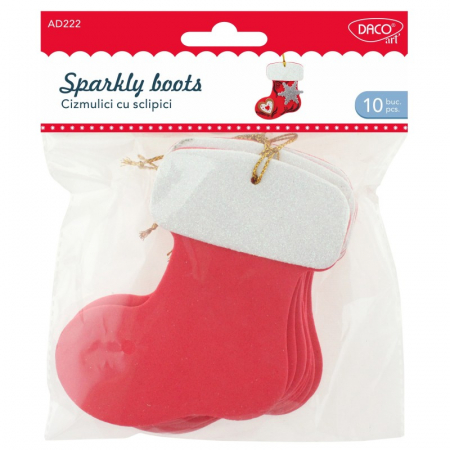 Accesorii tematică Crăciun - Accesorii craft - AD222 Cizmulici cu sclipici