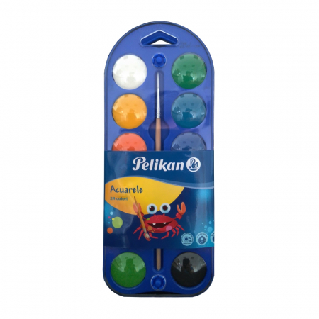 Rechizite școlare - Acuarele 2 in 1 tip pastila, set 24 + pensula + paleta pictura
