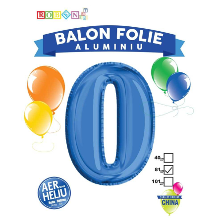 Articole party - Balon, Folie Aluminiu, Albastru, Cifra 0, 81 Cm