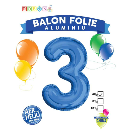 Articole party - Balon, Folie Aluminiu, Albastru, Cifra 3, 81 Cm