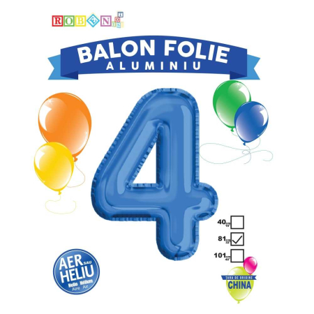 Articole party - Balon, Folie Aluminiu, Albastru, Cifra 4, 81 Cm