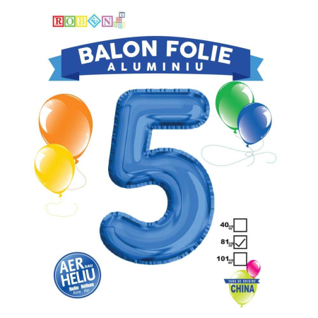 Articole party - Balon, Folie Aluminiu, Albastru, Cifra 5, 81 Cm