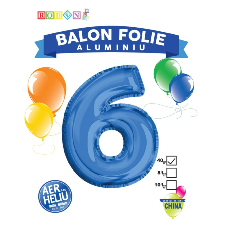 Articole party - Balon, folie aluminiu, albastru, cifra 6, 40 cm