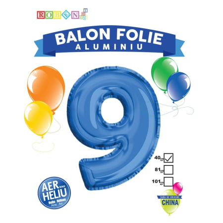Articole party - Balon, folie aluminiu, albastru, cifra 9, 40 cm