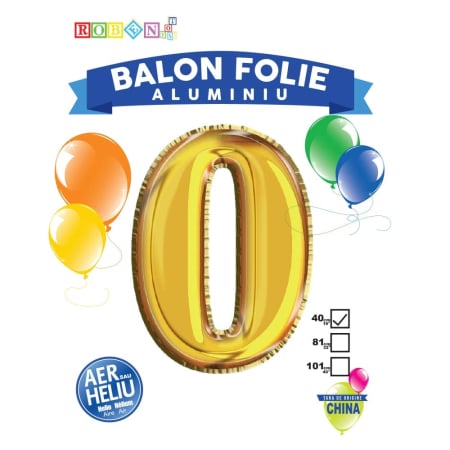 Articole party - Balon, folie aluminiu, auriu, cifra 0, 40 cm