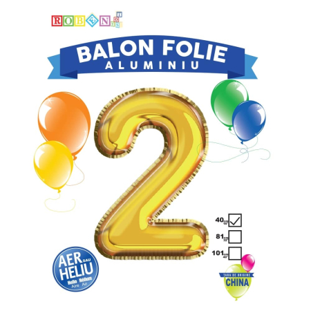 Articole party - Balon, folie aluminiu, auriu, cifra 2, 40 cm
