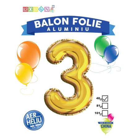 Articole party - Balon, folie aluminiu, auriu, cifra 3, 40 cm