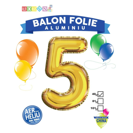 Articole party - Balon, folie aluminiu, auriu, cifra 5, 40 cm