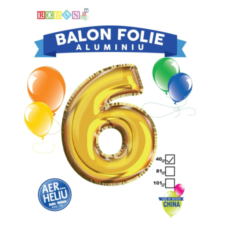 Articole party - Balon, folie aluminiu, auriu, cifra 6, 40 cm