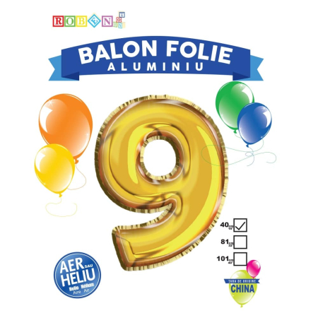 Articole party - Balon, folie aluminiu, auriu, cifra 9, 40 cm