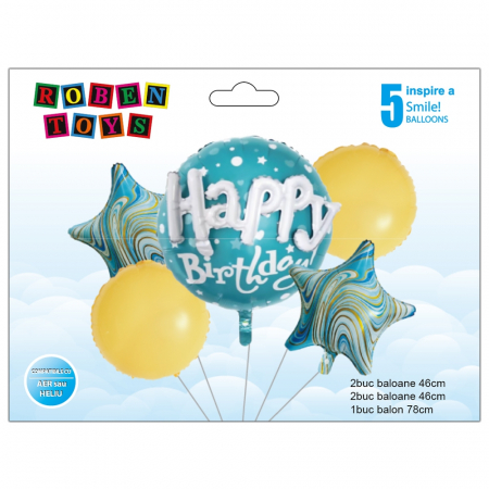 Articole party - Set Baloane folie aluminiu "Happy Birthday" Albastru