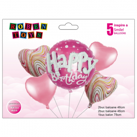 Reduceri - Set Baloane folie aluminiu "Happy Birthday" Roz