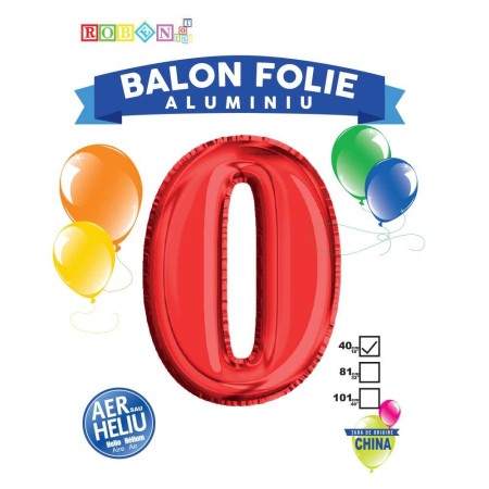 Articole party - Balon, folie aluminiu, rosu, cifra 0, 40 cm