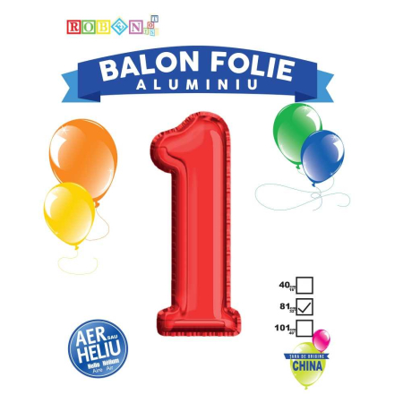 Articole party - Balon, Folie Aluminiu, Rosu, Cifra 1, 81 Cm