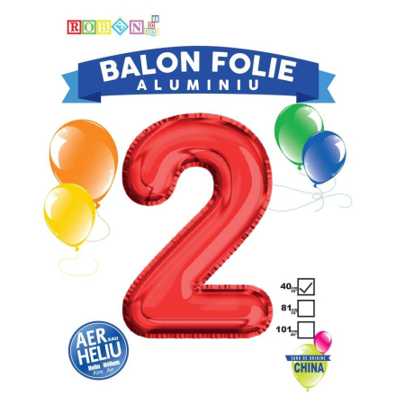 Articole party - Balon, folie aluminiu, rosu, cifra 2, 40 cm