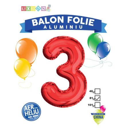 Articole party - Balon, Folie Aluminiu, Rosu, Cifra 3, 81 Cm