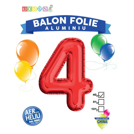 Articole party - Balon, folie aluminiu, rosu, cifra 4, 40 cm