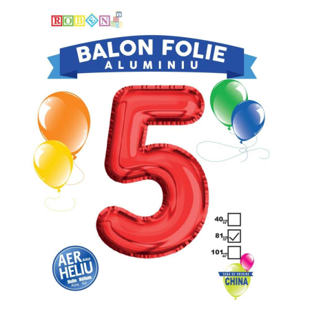 Articole party - Balon, Folie Aluminiu, Rosu, Cifra 5, 81 Cm