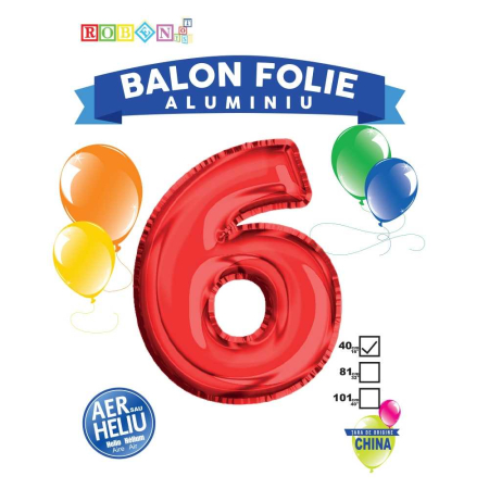 Articole party - Balon, folie aluminiu, rosu, cifra 6, 40 cm