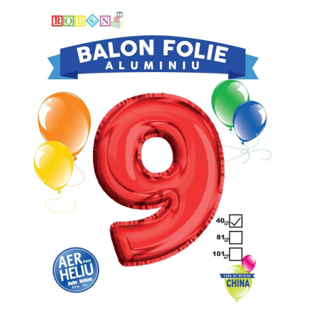 Articole party - Balon, folie aluminiu, rosu, cifra 9, 40 cm