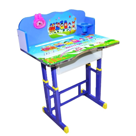 Birou + Scaunel, Reglabil, Desene, Albastru, MDF+Metal [2]